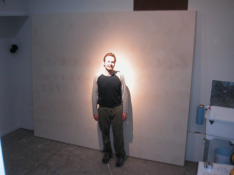 Adam with 8 foot by 12 foot canvas